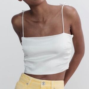 Zara White Satin Crop Top